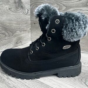 Lugz Rucker Hi Faux Fur Lace Womens black boots size 9